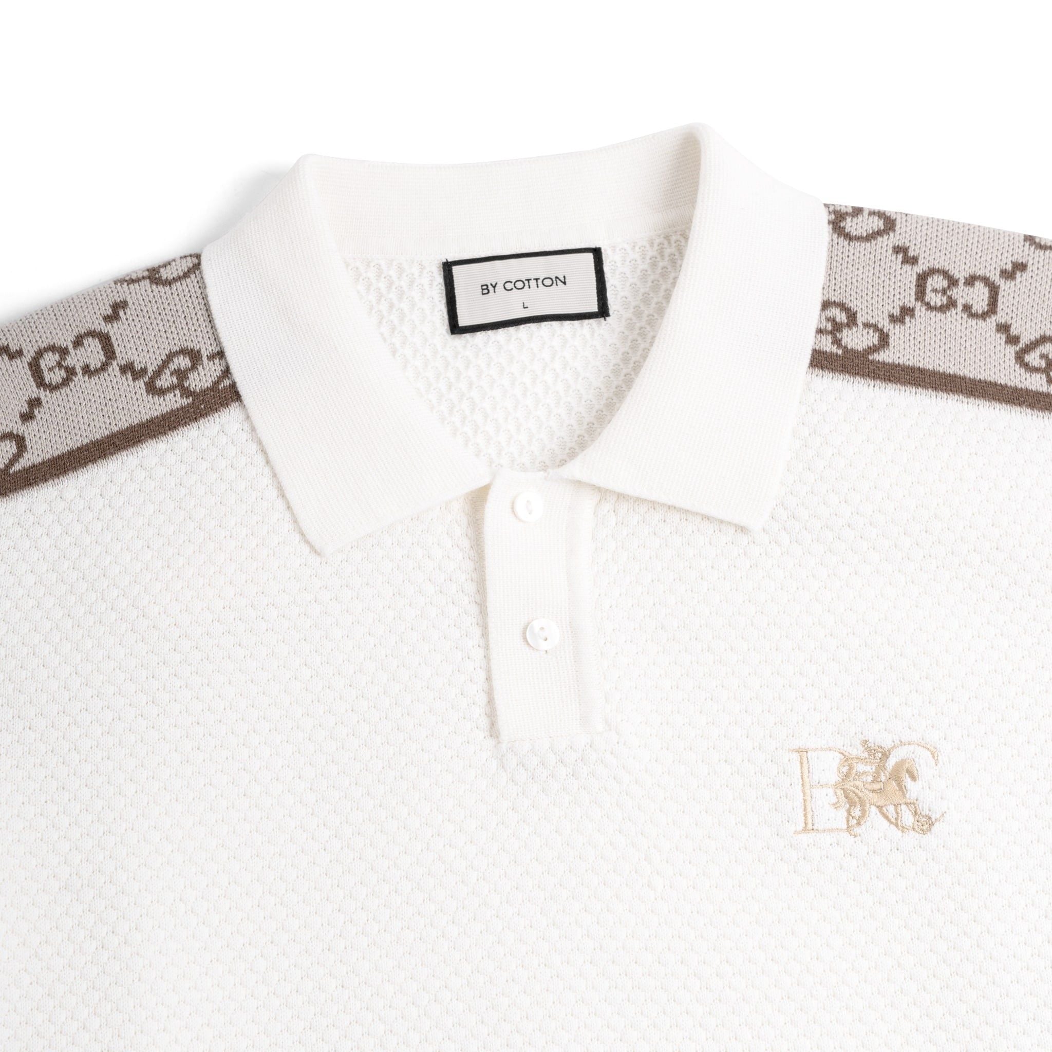 Áo Polo Dệt Kim By Cotton Textured Thêu Logo Phối Vai