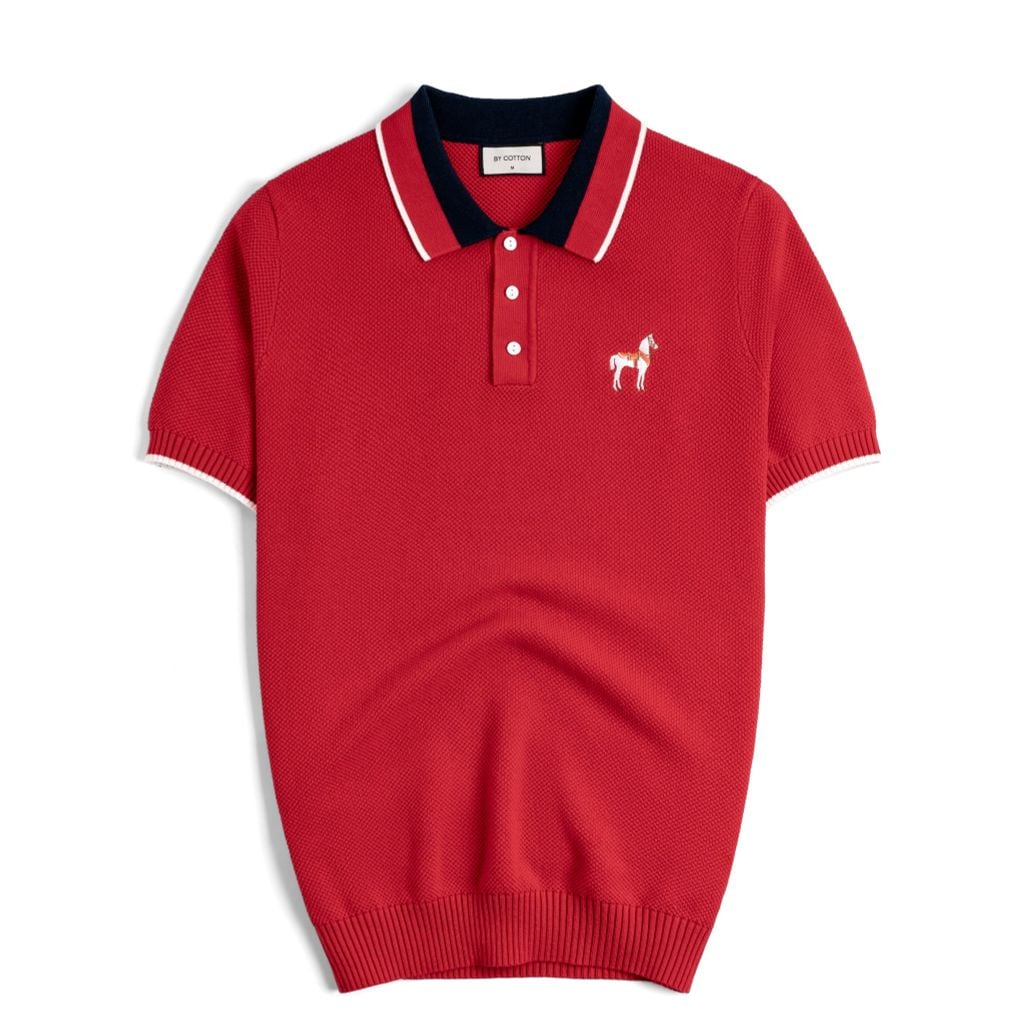 Áo Polo Dệt Kim By Cotton Melange Thêu Ngựa