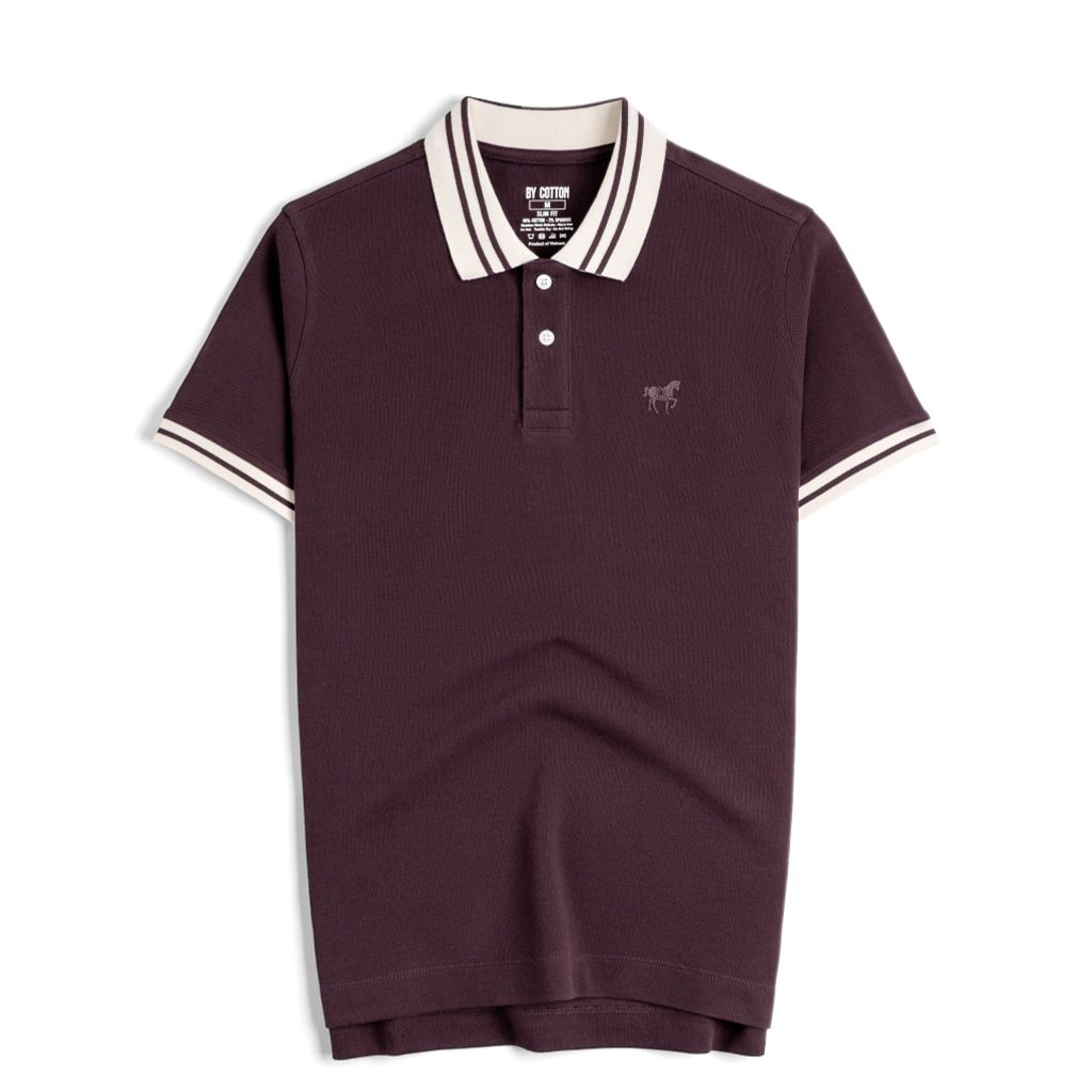 Áo Thun Polo By Cotton Pique 2.0 In Logo Phối Bo - Tím Đậm