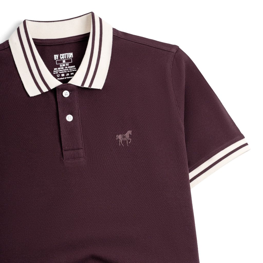 Áo Thun Polo By Cotton Pique 2.0 In Logo Phối Bo - Tím Đậm