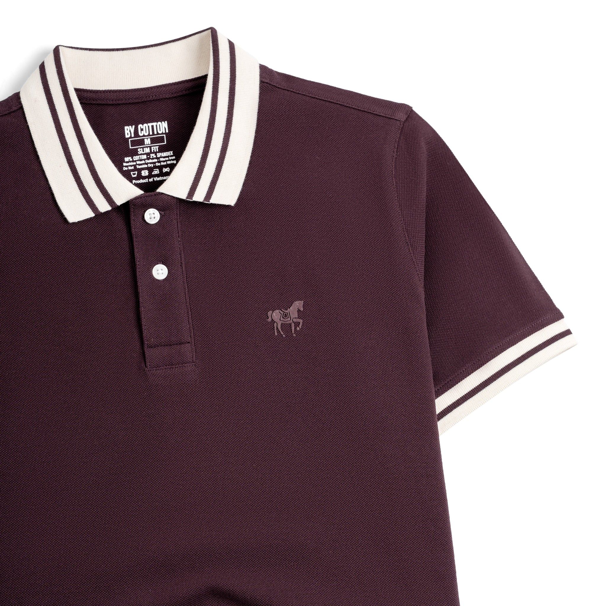 Áo Thun Polo By Cotton Pique 2.0 In Logo Phối Bo - Tím Đậm