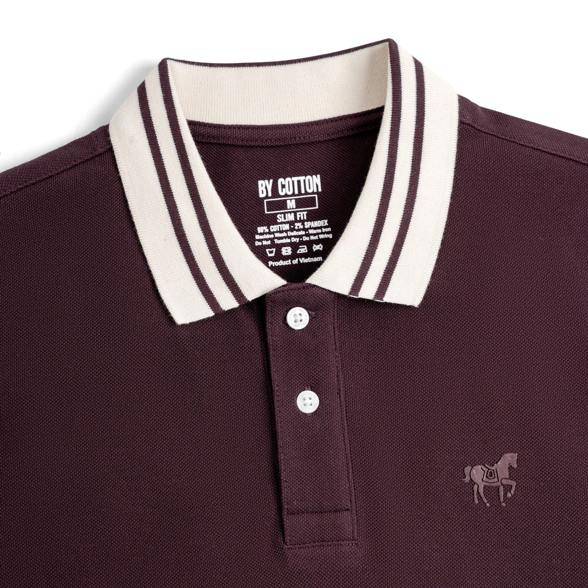 Áo Thun Polo By Cotton Pique 2.0 In Logo Phối Bo - Tím Đậm