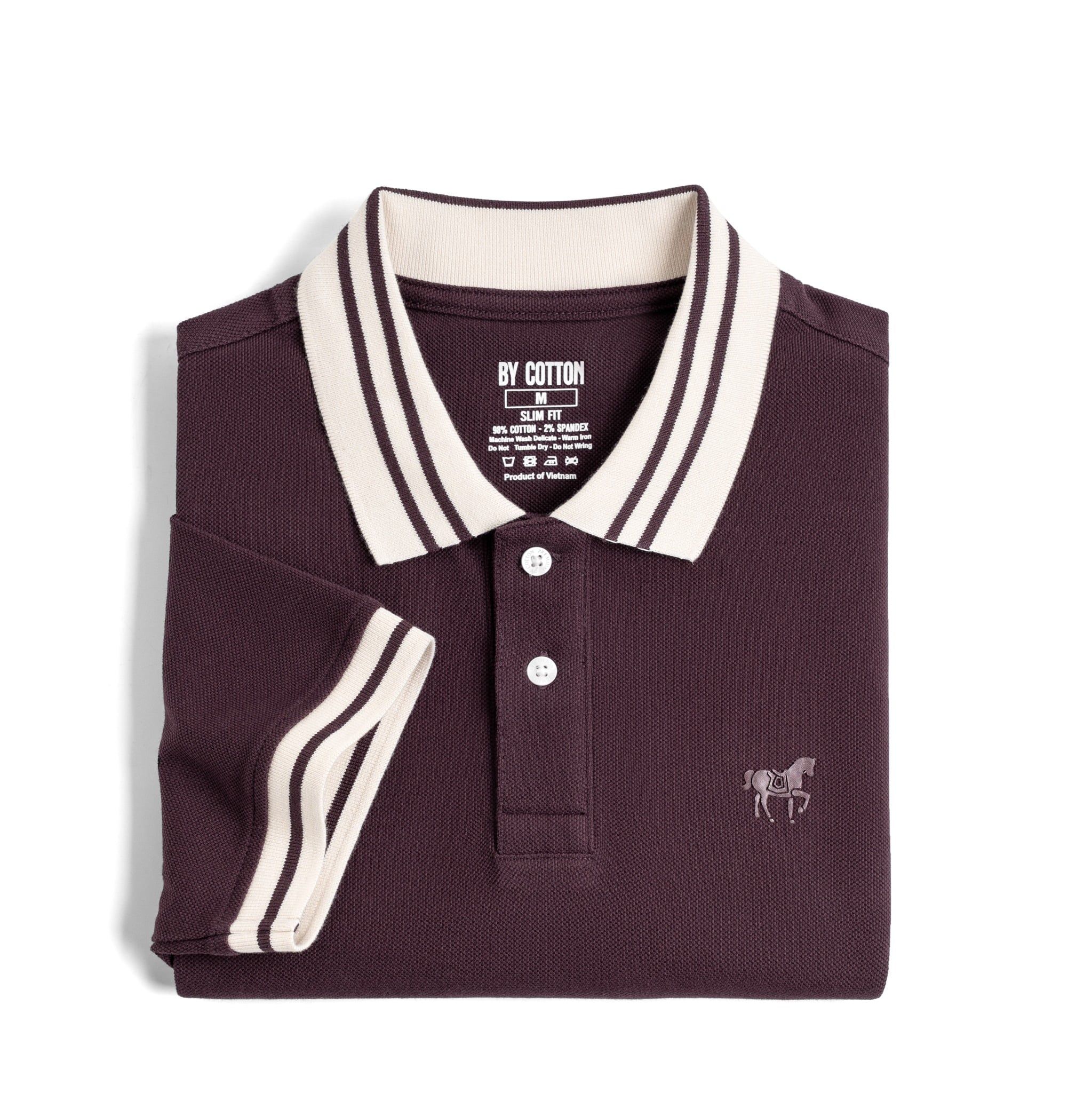 Áo Thun Polo By Cotton Pique 2.0 In Logo Phối Bo - Tím Đậm