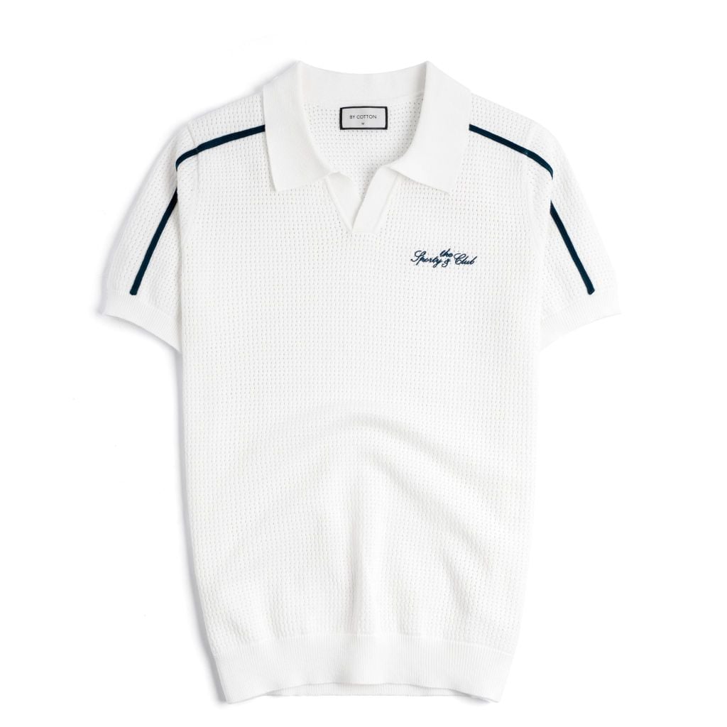 Áo Polo Dệt Kim Mesh Thêu Sporty Club Viền Vai