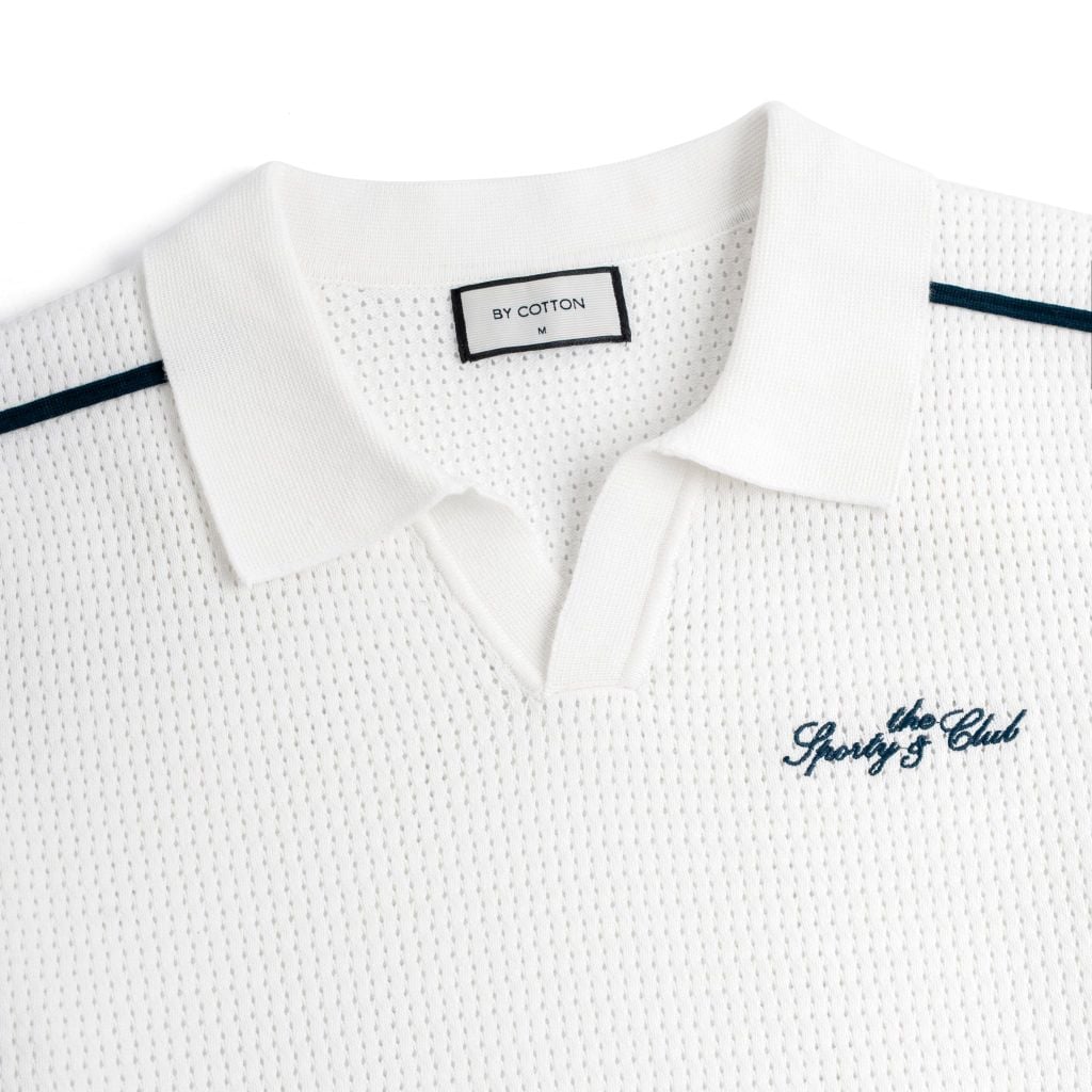 Áo Polo Dệt Kim Mesh Thêu Sporty Club Viền Vai