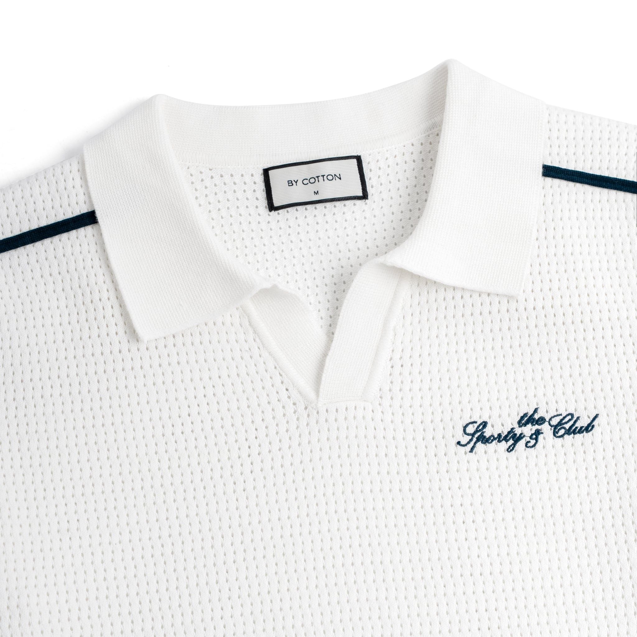 Áo Polo Dệt Kim Mesh Thêu Sporty Club Viền Vai