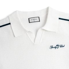 Áo Polo Dệt Kim Mesh Thêu Sporty Club Viền Vai