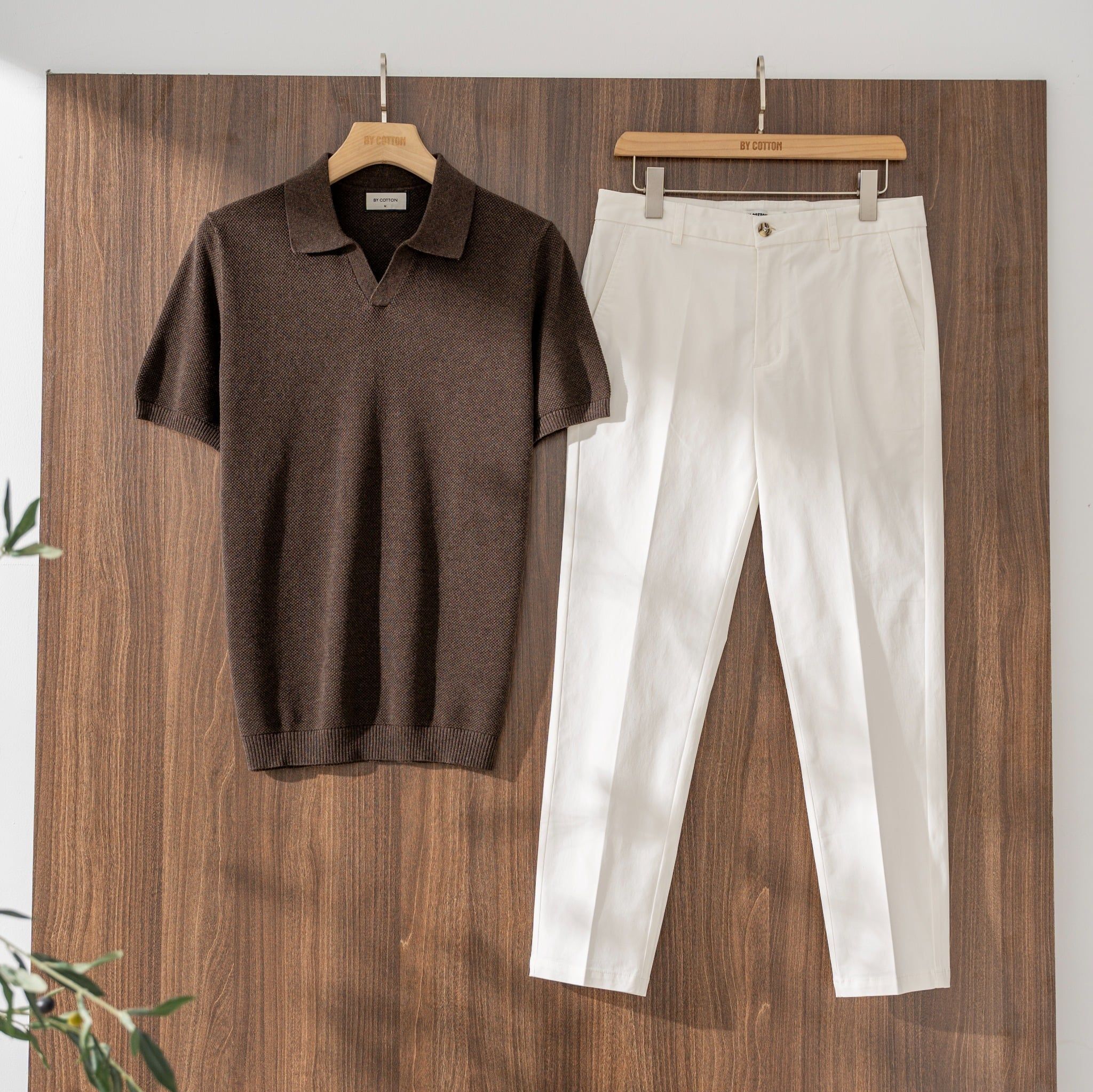 Áo Polo Dệt Kim By Cotton Melange Nâu