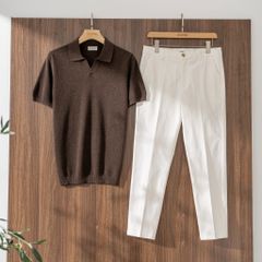 Áo Polo Dệt Kim By Cotton Melange Nâu