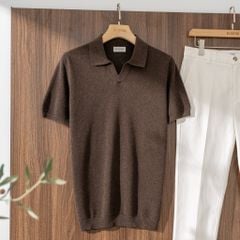 Áo Polo Dệt Kim By Cotton Melange Nâu