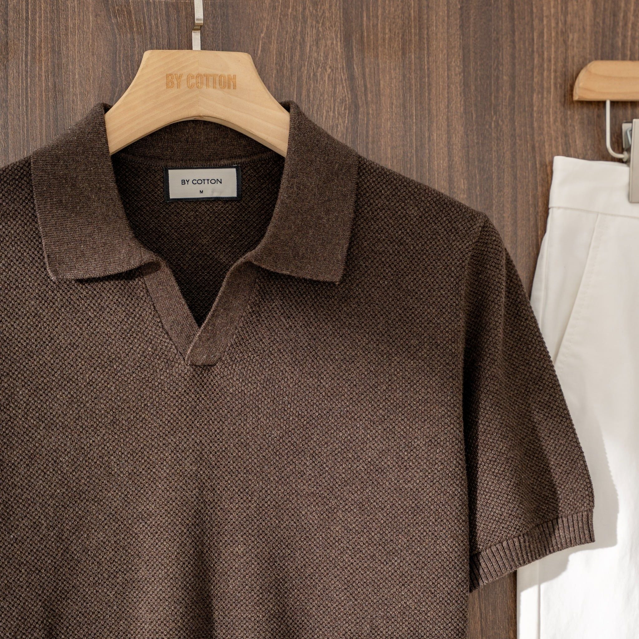 Áo Polo Dệt Kim By Cotton Melange Nâu