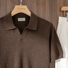 Áo Polo Dệt Kim By Cotton Melange Nâu