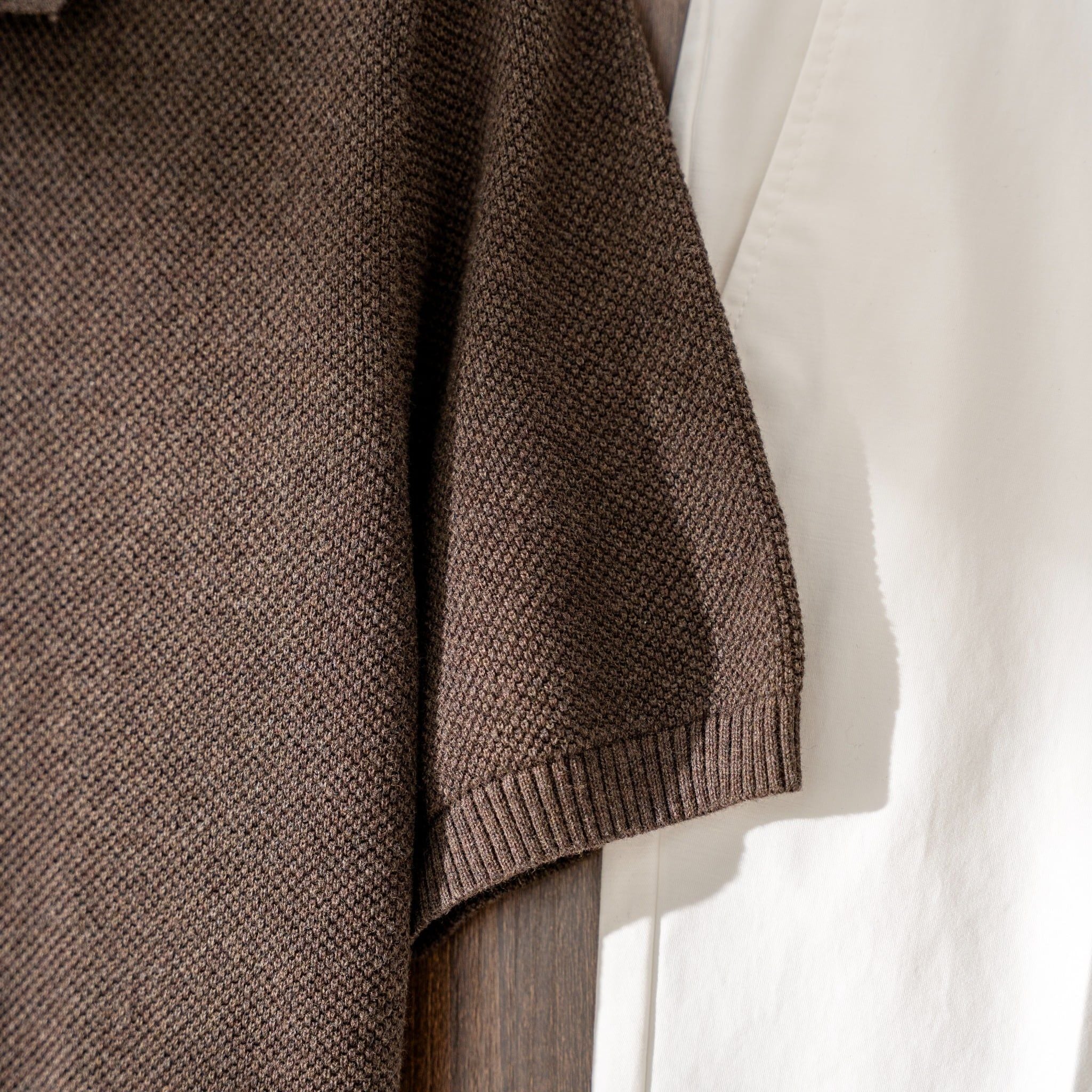 Áo Polo Dệt Kim By Cotton Melange Nâu