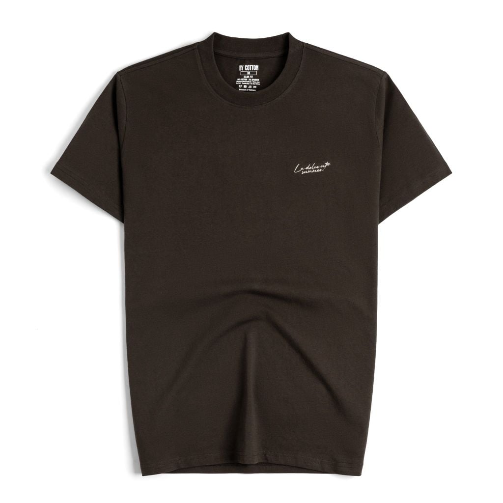 Áo Thun Cổ Tròn By Cotton Slimfit Thêu - Nâu Đậm