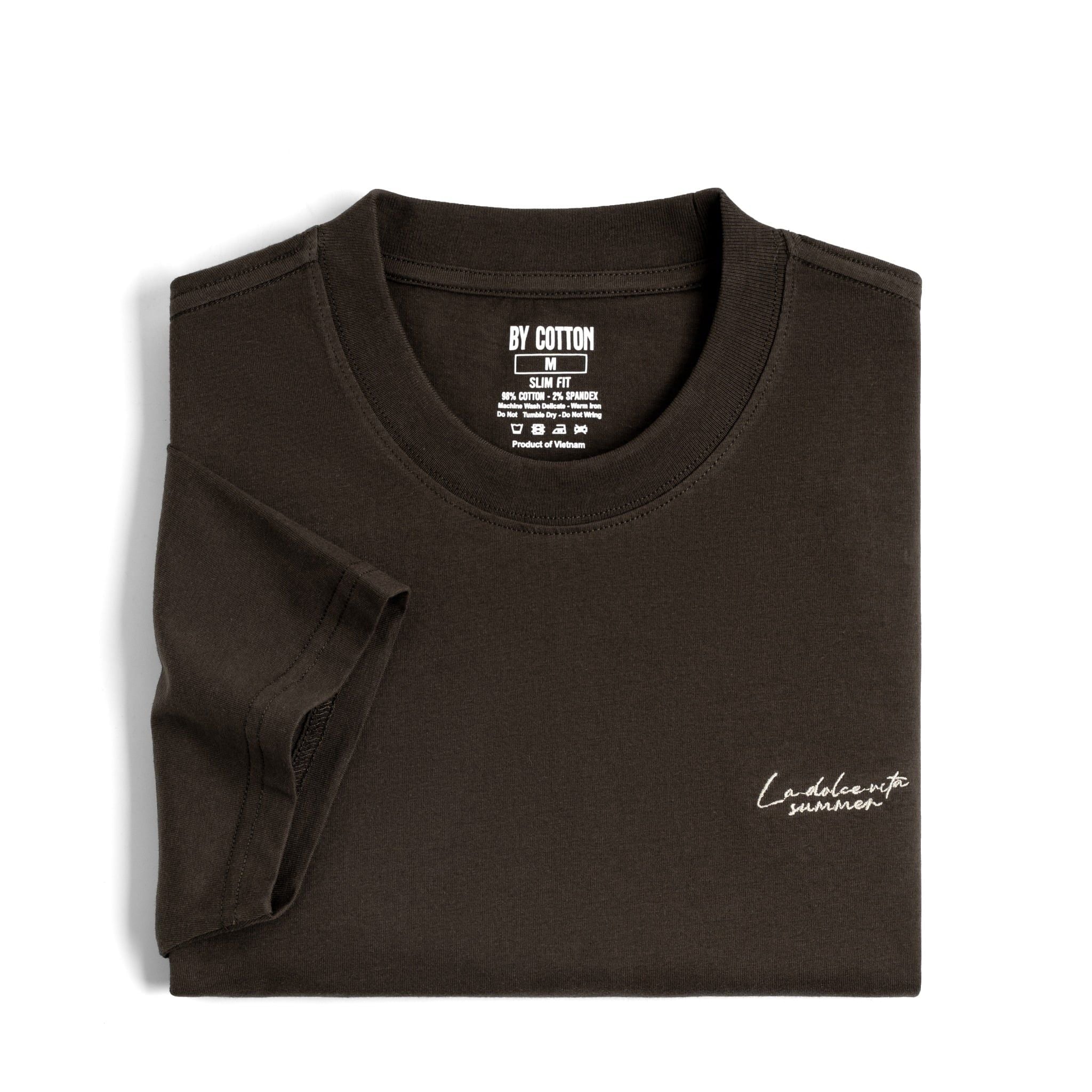 Áo Thun Cổ Tròn By Cotton Slimfit Thêu - Nâu Đậm