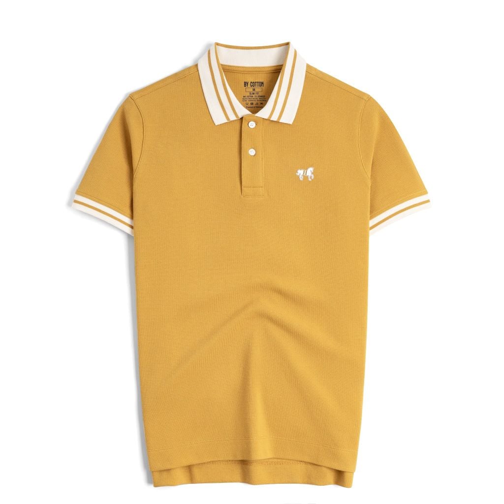 Áo Thun Polo By Cotton Pique 2.0 In Logo Phối Bo - Vàng Đậm