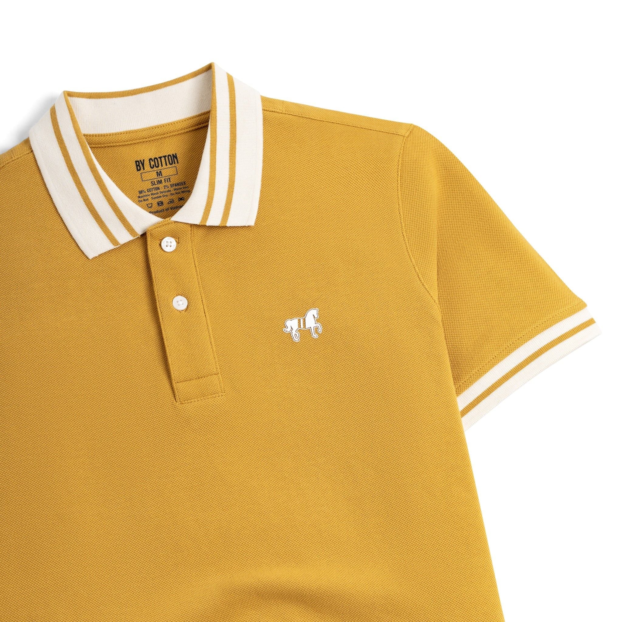 Áo Thun Polo By Cotton Pique 2.0 In Logo Phối Bo - Vàng Đậm