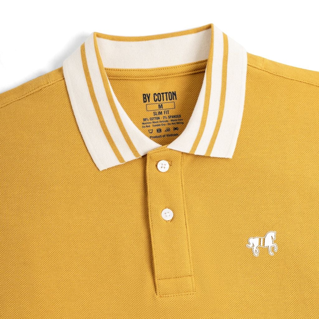 Áo Thun Polo By Cotton Pique 2.0 In Logo Phối Bo - Vàng Đậm