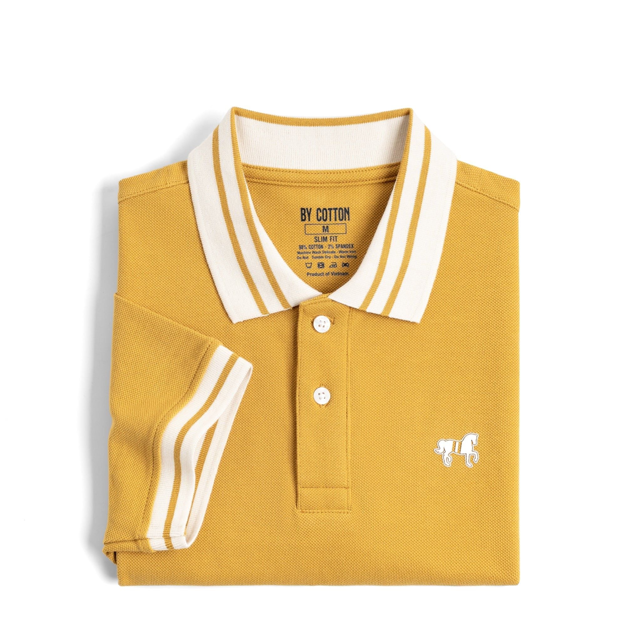 Áo Thun Polo By Cotton Pique 2.0 In Logo Phối Bo - Vàng Đậm