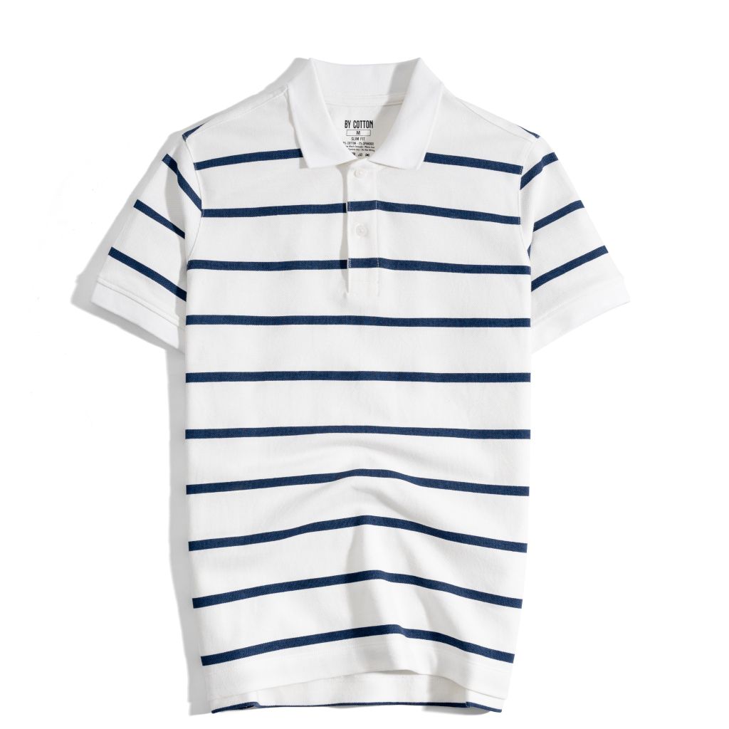 Áo Thun Polo By Cotton Pique 2.0 Trắng In Sọc X.Đen