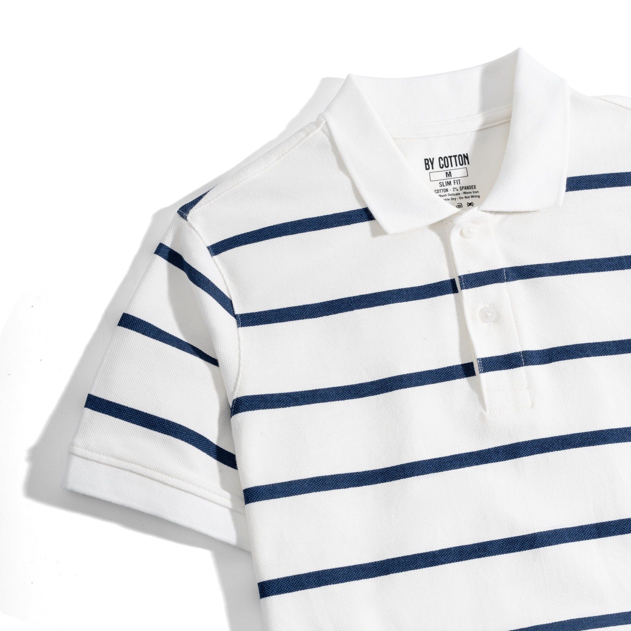 Áo Thun Polo By Cotton Pique 2.0 Trắng In Sọc X.Đen