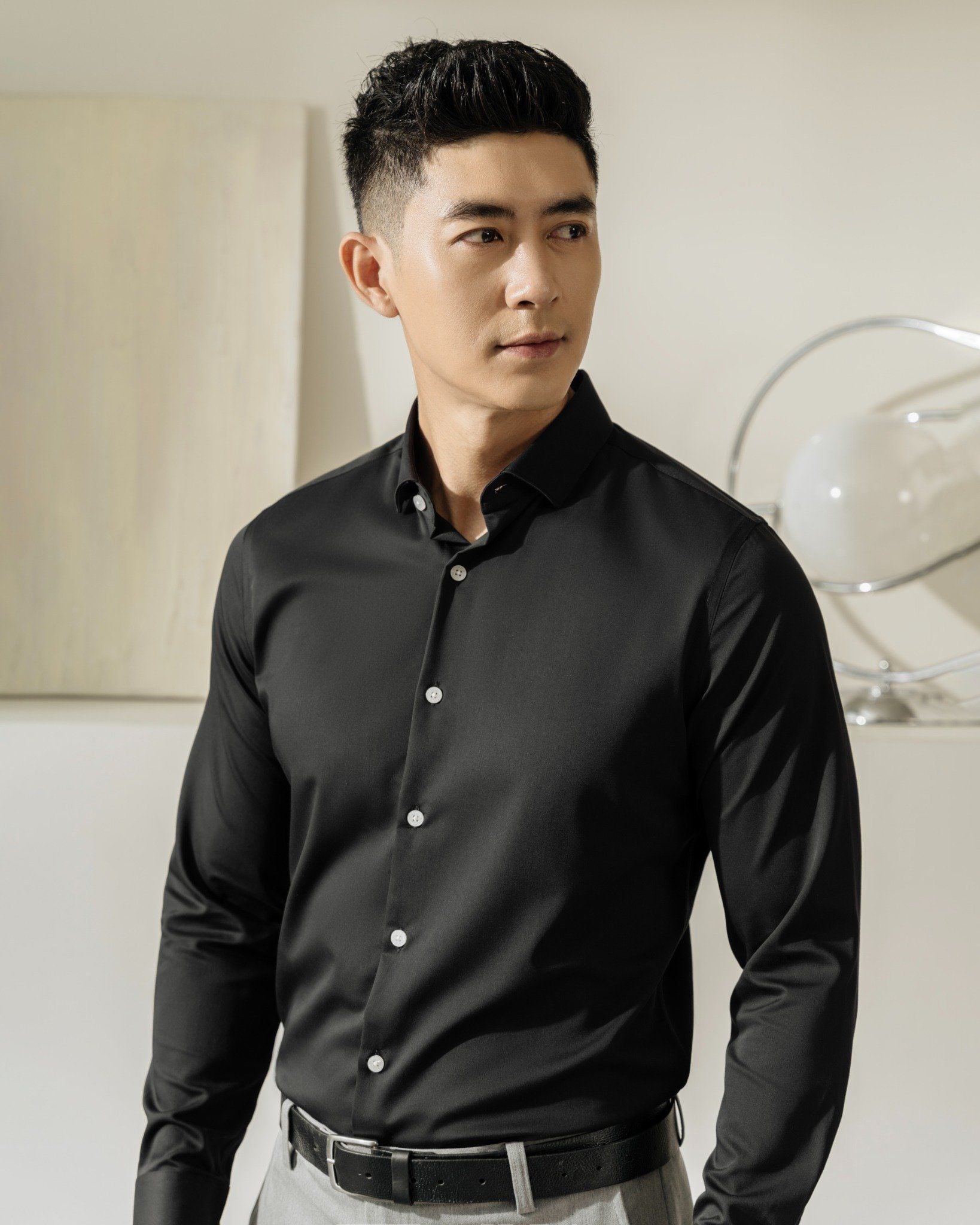 Áo Sơ Mi Nam Tay Dài Công Sở Bamboo Màu Đen