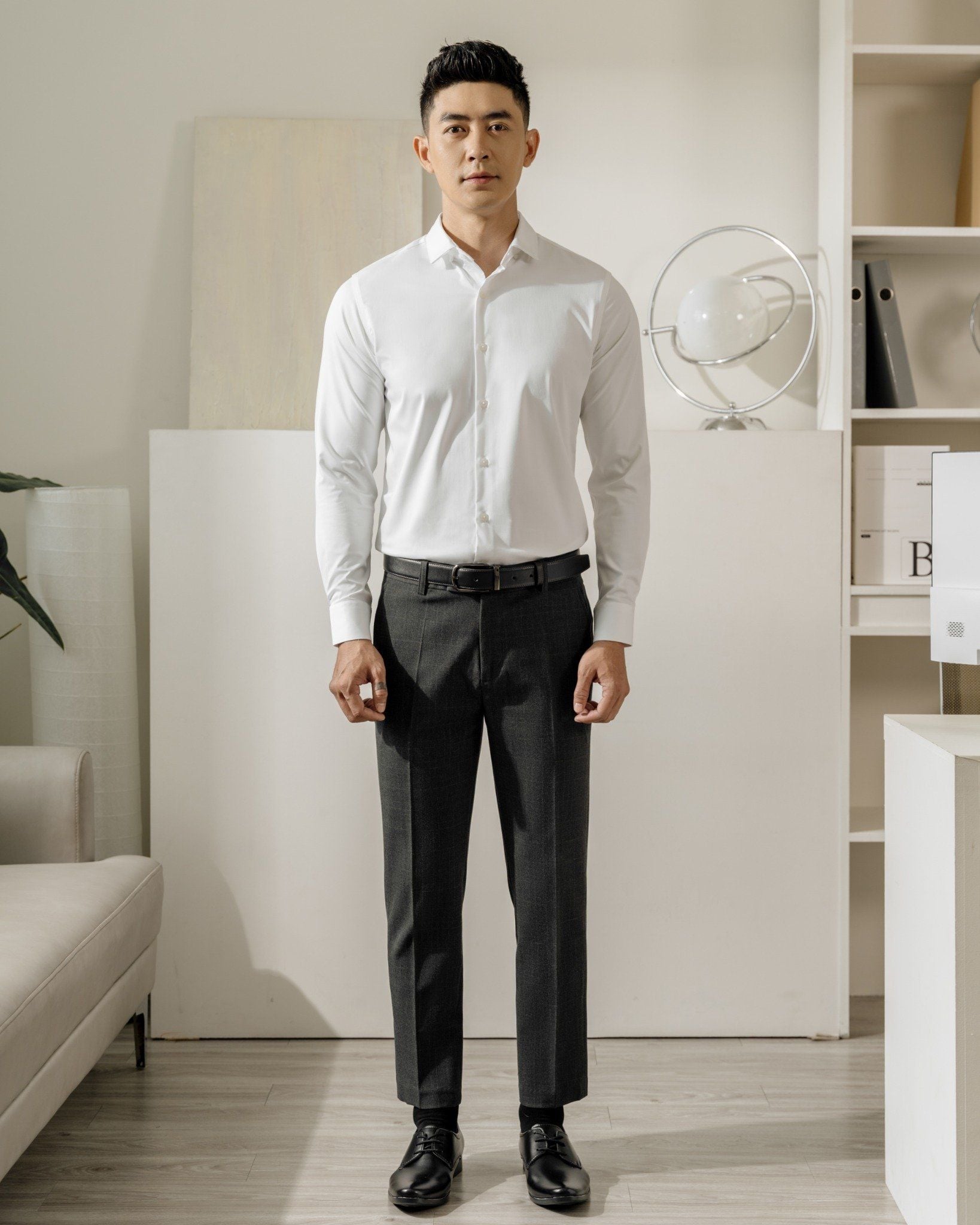 Áo Sơ Mi Nam Tay Dài Công Sở Bamboo Màu Trắng