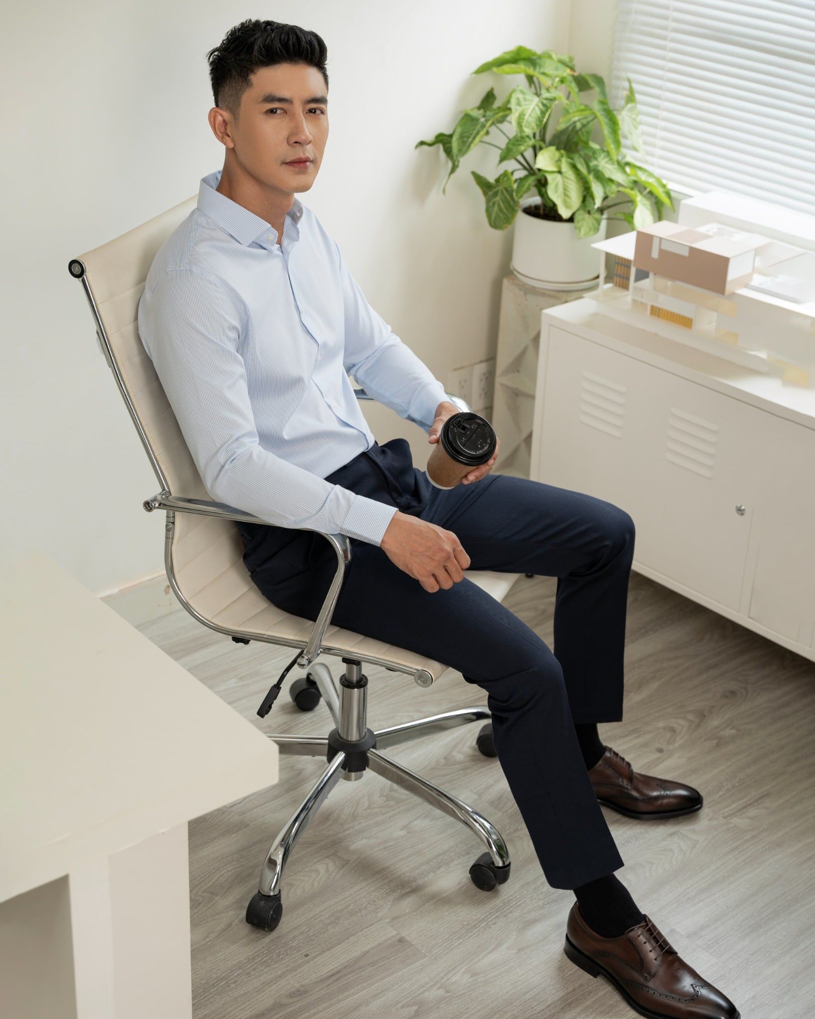 Áo Sơ Mi Công Sở Nam Cotton Sọc Nhuyễn Xanh