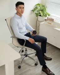 Áo Sơ Mi Công Sở Nam Cotton Sọc Nhuyễn Xanh