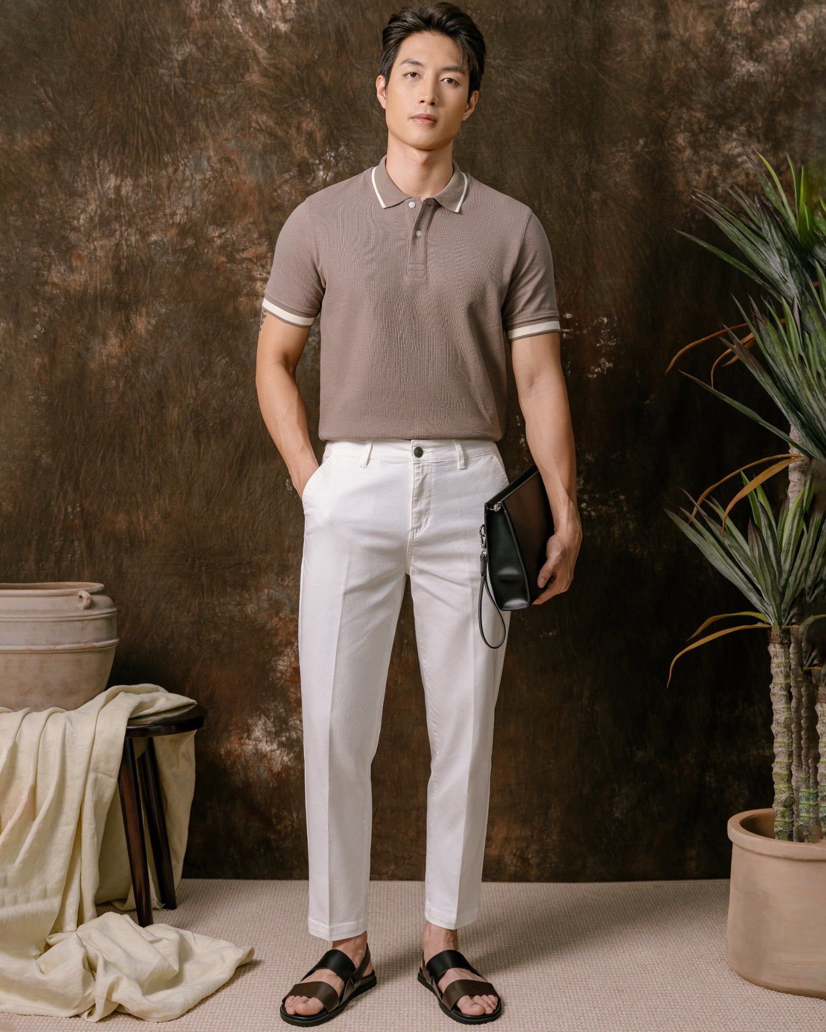 Áo Thun Polo Nam By Cotton Gân Nâu