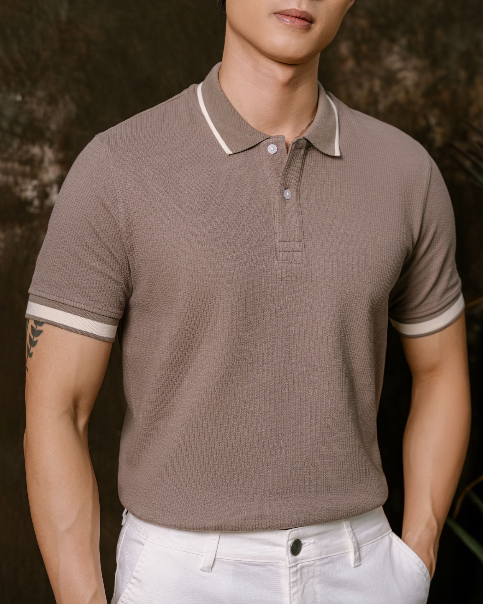 Áo Thun Polo Nam By Cotton Gân Nâu