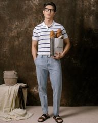 Áo Thun Polo Pique 2.0 Trắng In Sọc Xanh Đen