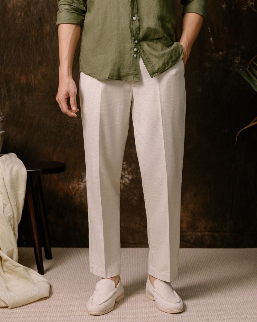 Quần Linen Dài Form Ống Đứng - Màu Nâu Nhạt