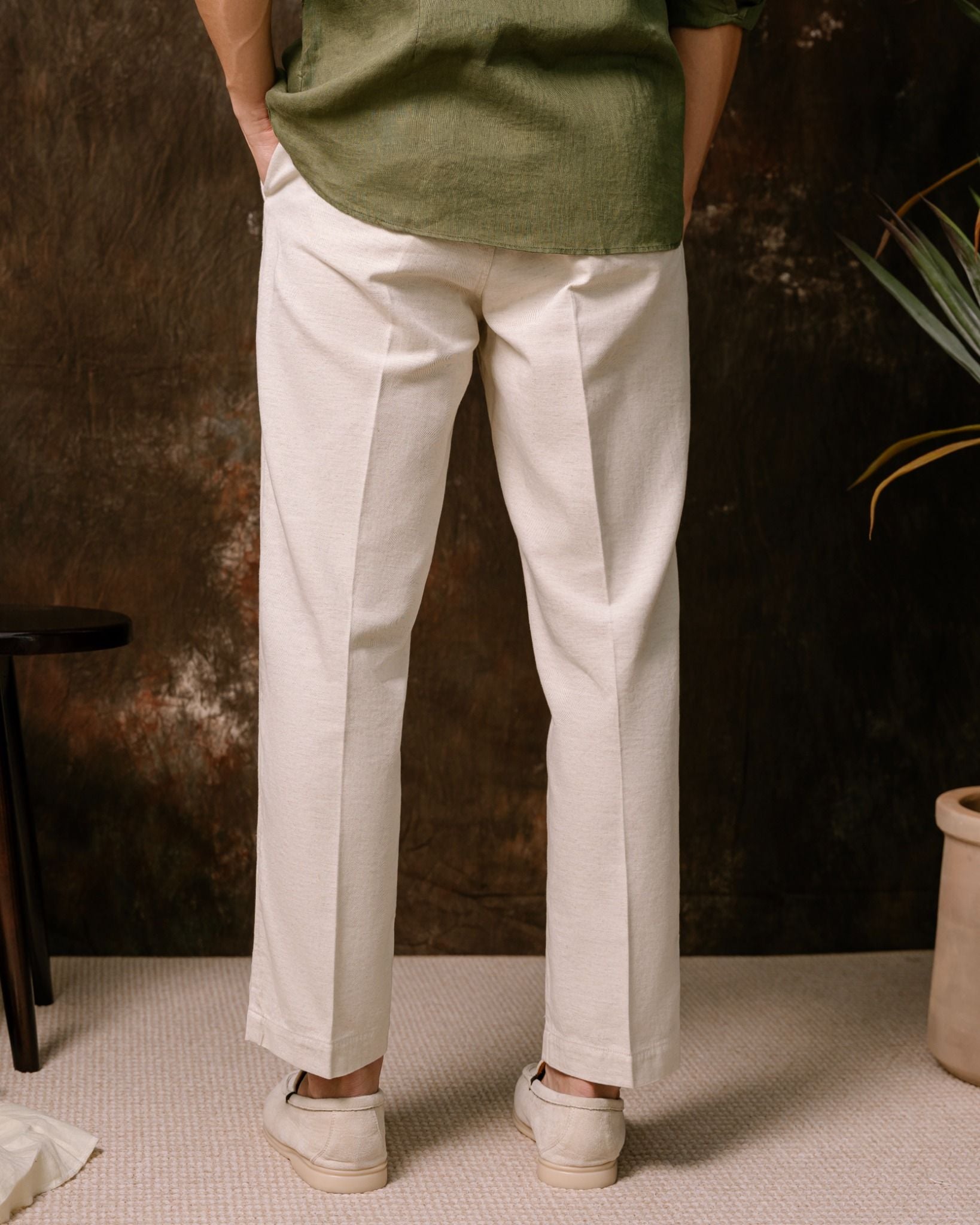 Quần Linen Dài Form Ống Đứng - Màu Nâu Nhạt