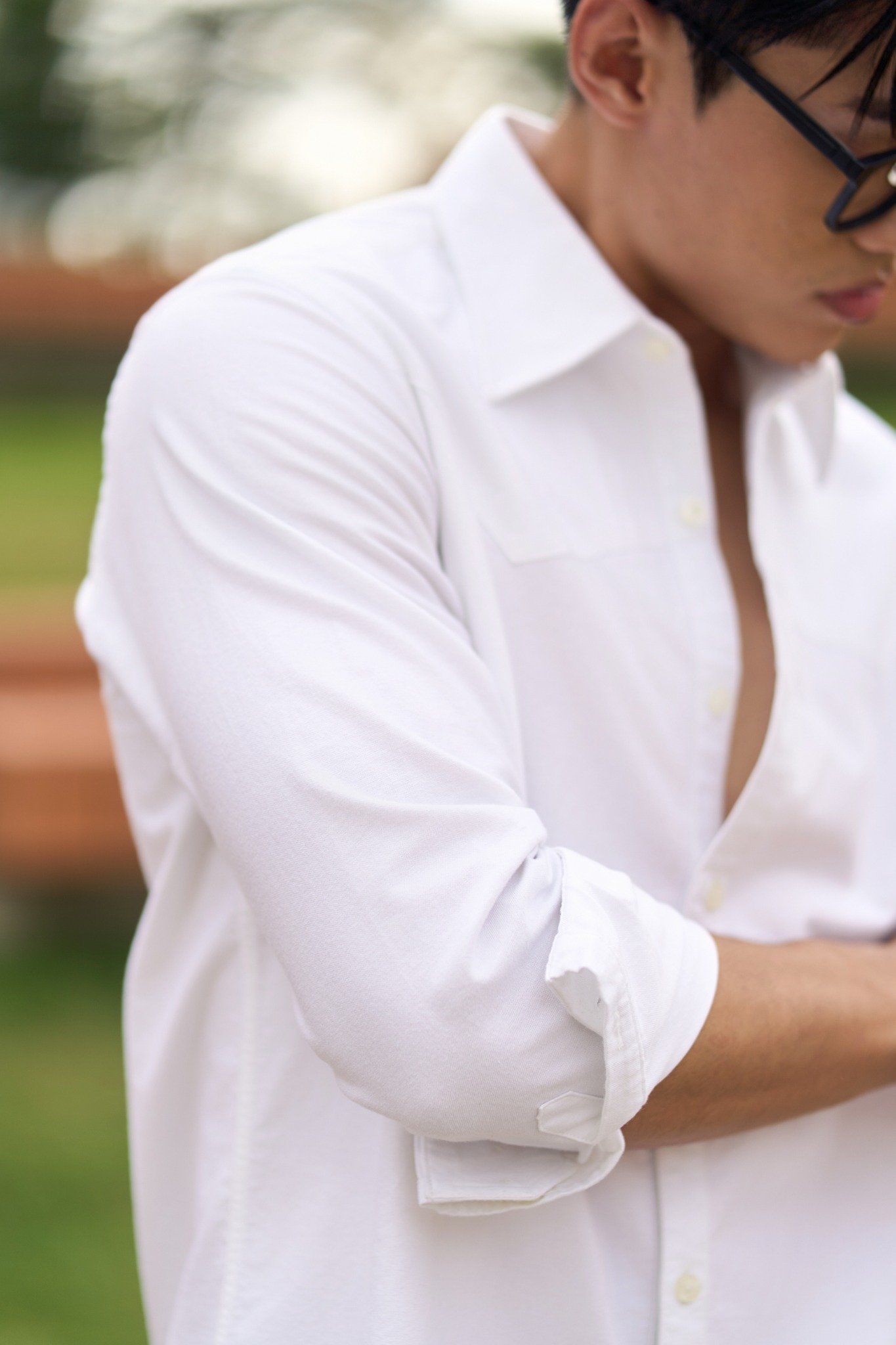 Áo Sơ Mi Nam Oxford Trắng Phối Đô