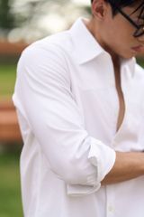 Áo Sơ Mi Nam Oxford Trắng Phối Đô