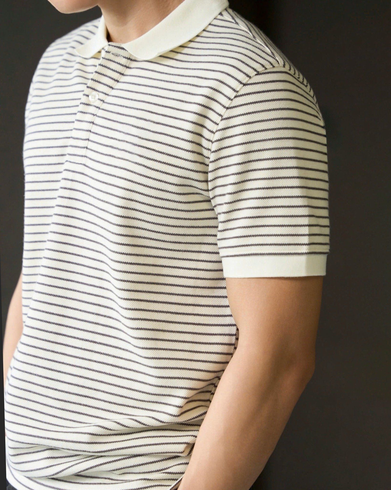 Áo Thun Polo By Cotton 2Layer Sọc Nhỏ Kem Nâu