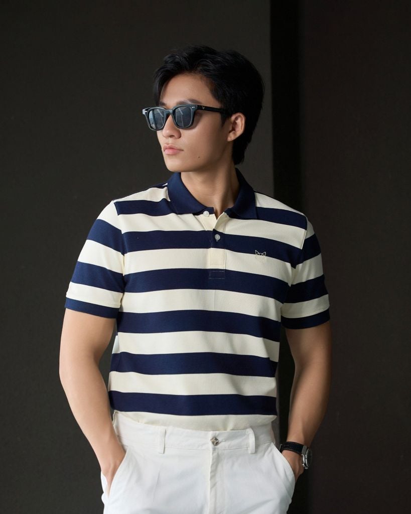 NAVY STRIPES FOX POLO