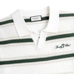 Áo Polo Dệt Kim Mesh Sọc Ngang Thân Xanh Lá Thêu 