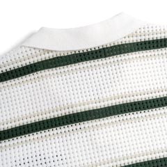 Áo Polo Dệt Kim Mesh Sọc Ngang Thân Xanh Lá Thêu 