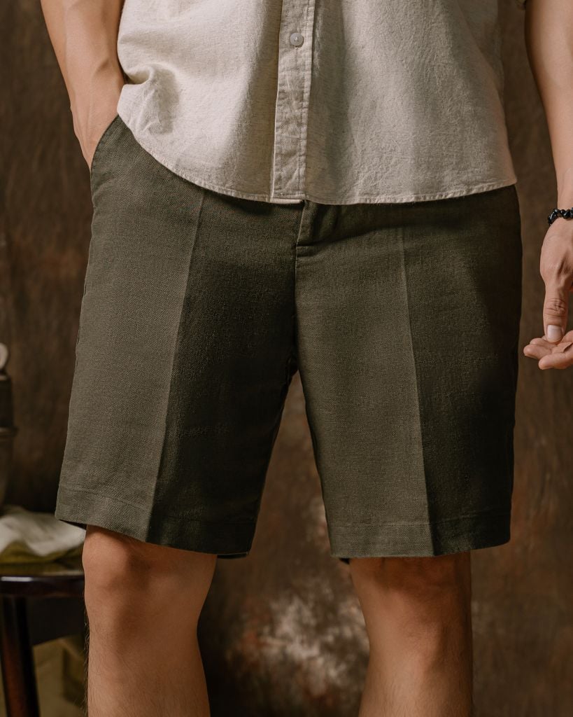 Quần Short Linen Bycotton Màu Rêu Xám - SS2
