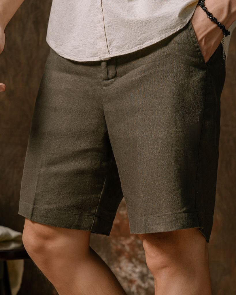Quần Short Linen Bycotton Màu Rêu Xám - SS2