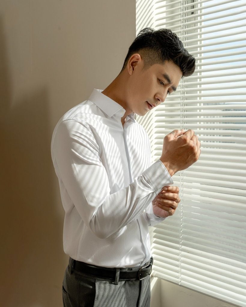Áo Sơ Mi Công Sở Nam Cotton Gân Trắng