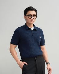 Áo Thun Polo Dệt Kim Twist Màu Xanh Đen