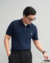 Áo Thun Polo Dệt Kim Twist Màu Xanh Đen