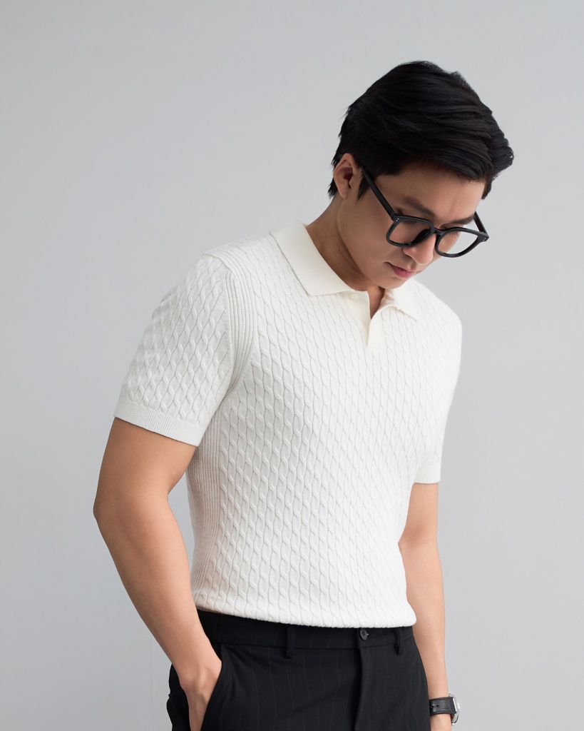 Áo Thun Polo Dệt Kim Twist - Trắng