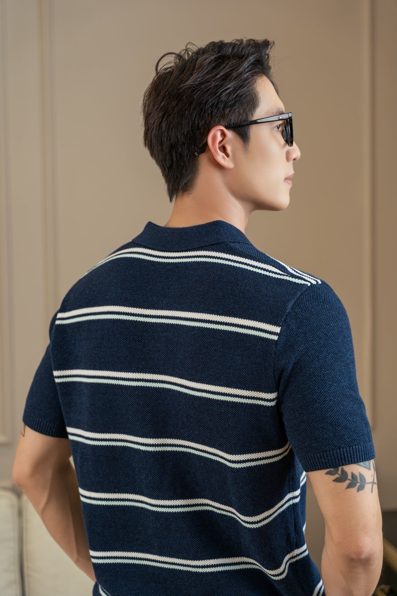 Áo Polo Dệt Kim By Cotton Melange Sọc Đôi