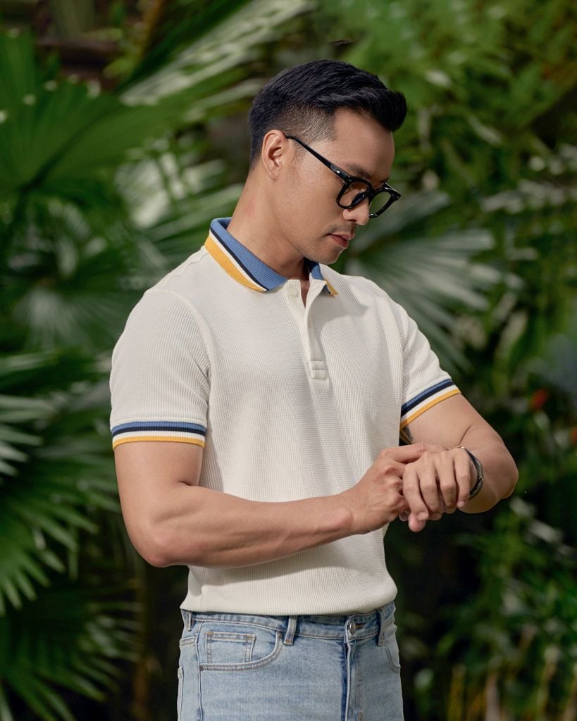 Áo Thun Polo Waffle Trắng Bo Cổ Xanh