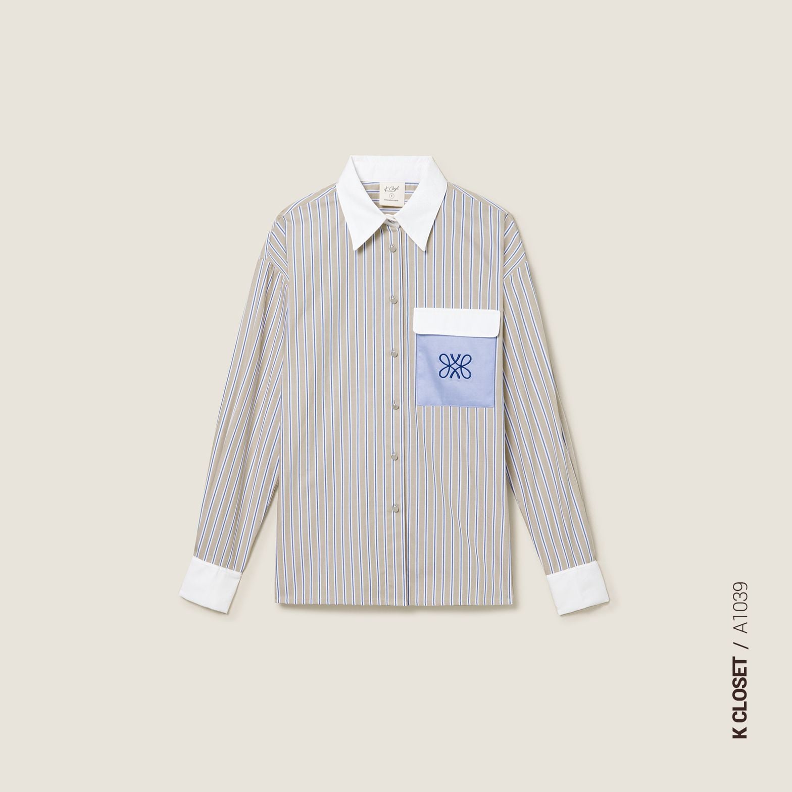  K Closet Long Sleeve Striped Shirt with Light Blue Pocket 