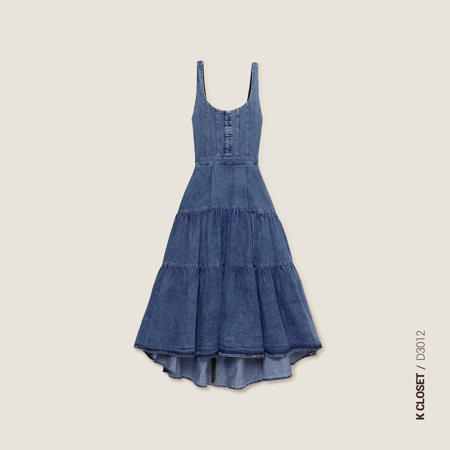 K Closet Sleeveless Tiered Denim Midi Dress 
